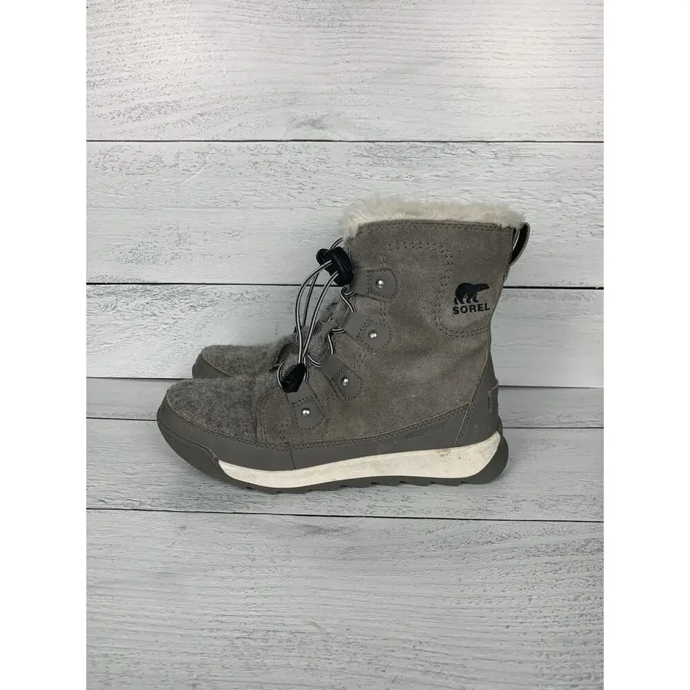 Sorel Boots Youth Girls 4 WhitneyWaterproof Winter Gray Lace Up Winter Boots